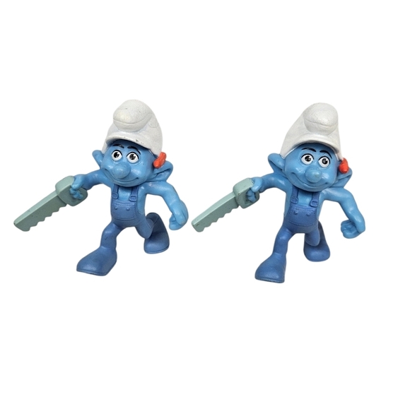 2011 McDonald's Smurf Toy Handy Smurf PVC Figurine Cake Topper Lot of 2 R35 - Picture 8 of 8